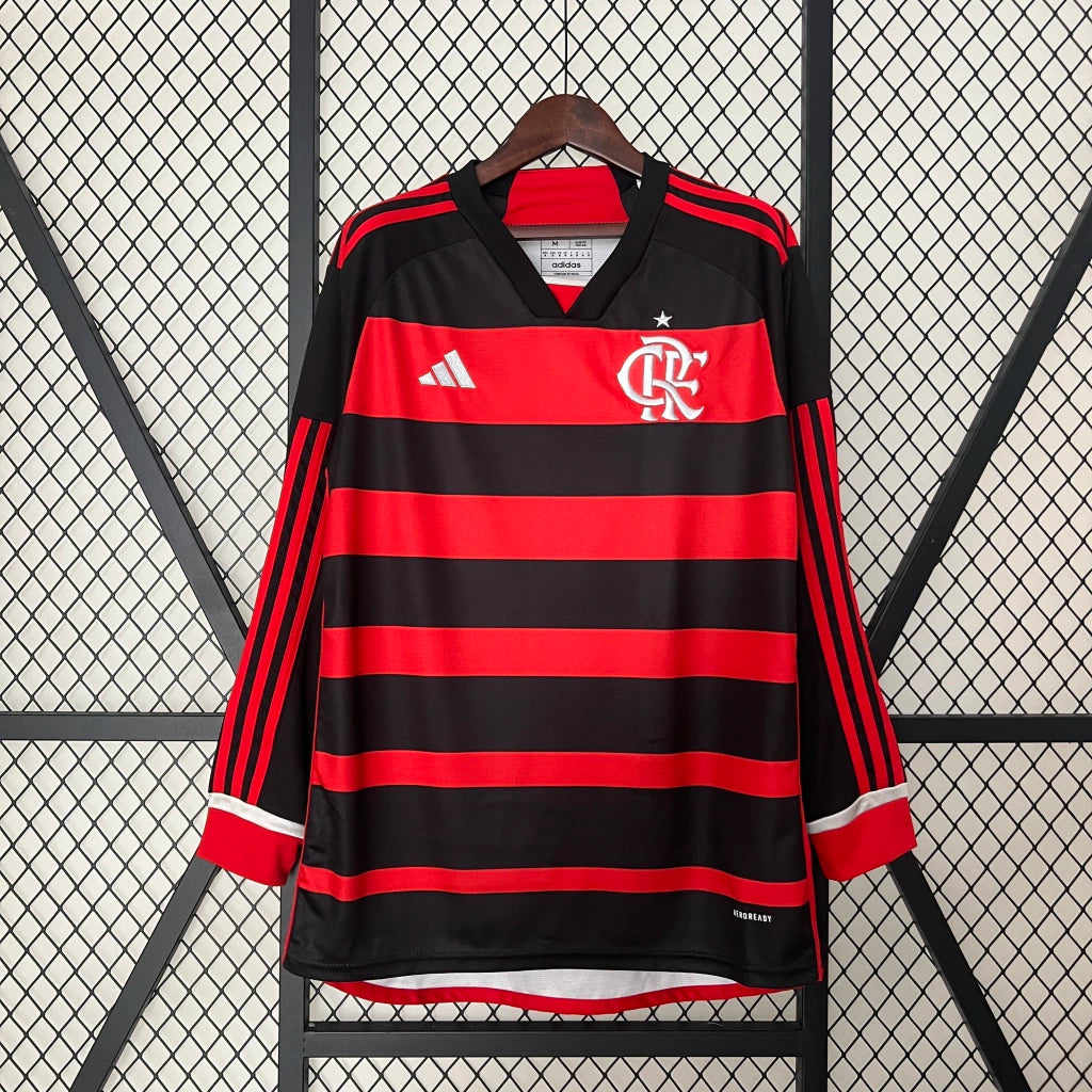 Flamengo Home 2024 Long Sleeve Jersey - Red and Black