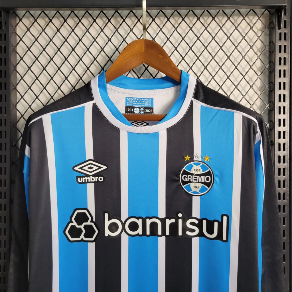 Camisola Grêmio I 2023 Manga Comprida - Azul/Preto